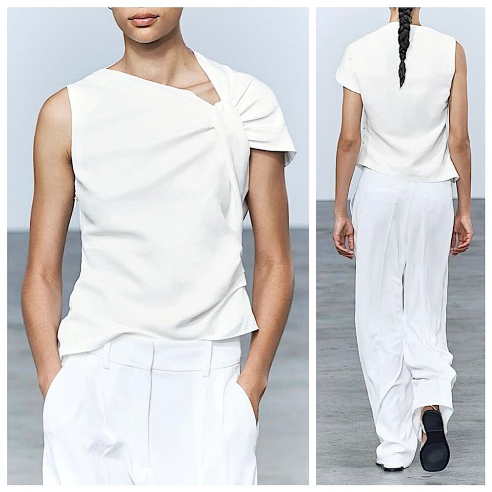 Zara White Asymmetric Blouse